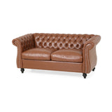 Christopher Knight Home® - Noble House - Silverdale Traditional Chesterfield Loveseat, Cognac Brown and Dark Brown