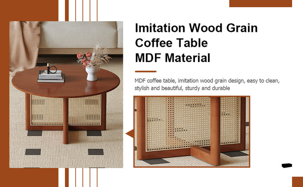 English Elm A deep red wooden coffee table with rattan accents — elegant, durable, easy assembly for cozy living spaces W1151140563