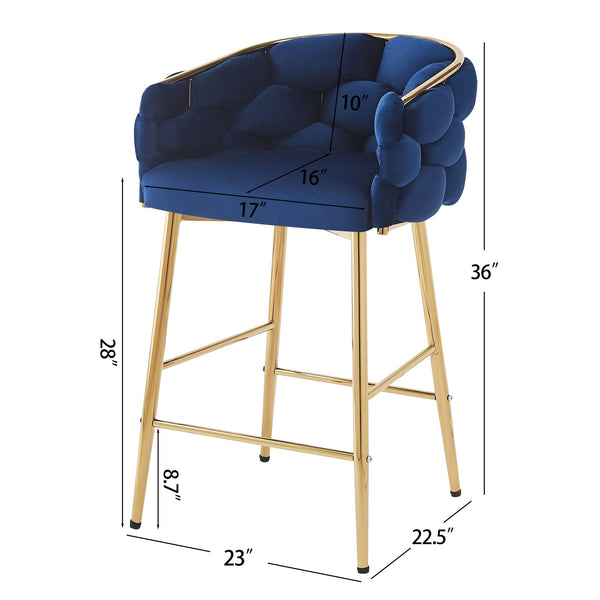 English Elm Christopher Knight Home® - 28'' Velvet Counter Stools Set of 2 with Gold Iron Frame, Plush Back & Footrest for Kitchen Dark Blue N780P199861B
