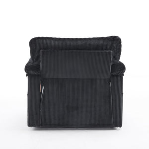 English Elm 33 Inch Oversized Swivel Corduroy Lounge Chair with Plush Chenille Cushioning and Support Springs Black W1829P265018