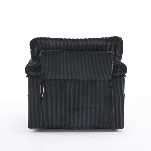 English Elm 33 Inch Oversized Swivel Corduroy Lounge Chair with Plush Chenille Cushioning and Support Springs Black W1829P265018