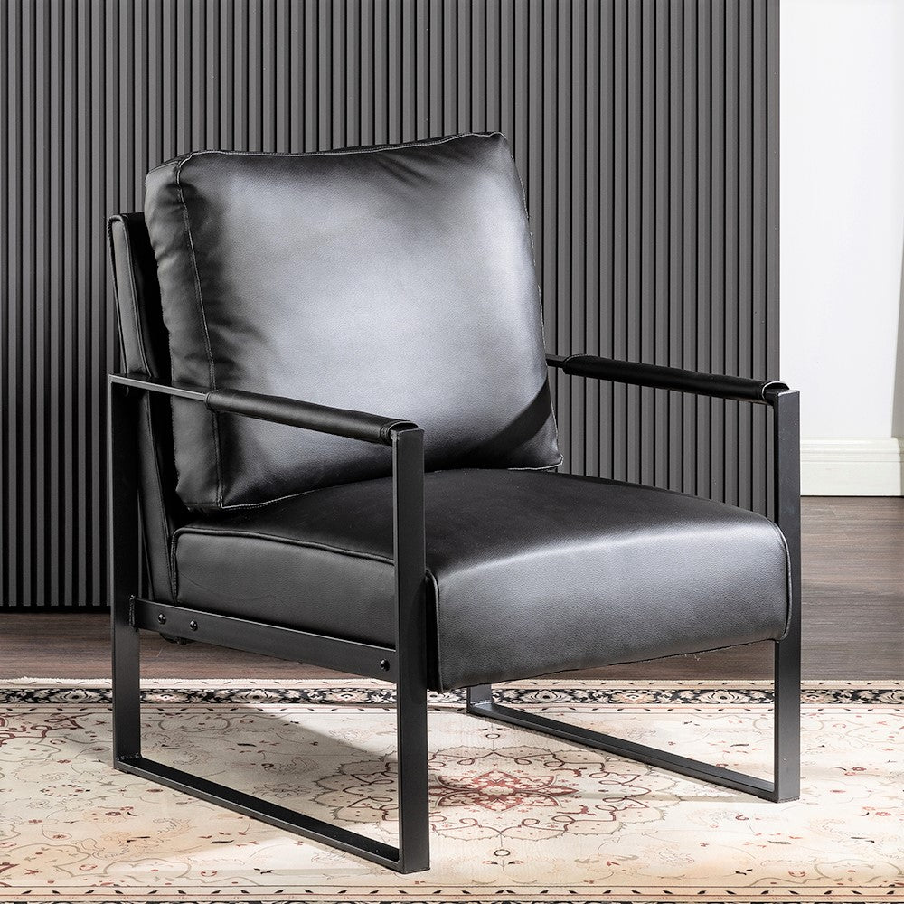 English Elm Classic Mid Century Modern Accent Chair - Stylish Black Pu Leather Armchair For Living Spaces & Offices B2735P256729