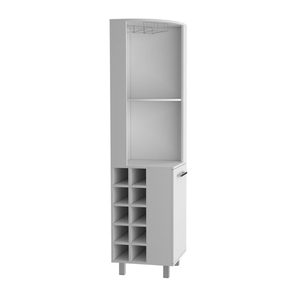 English Elm Kaia Tall Corner Bar Cabinet White Finish Wine Cubbies Stemware Rack Storage B200S00417