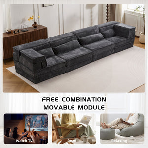 English Elm Compression Modular Floor Sofa Bed - Cozy, No Assembly, Soft Fleece, Versatile 4-Seater With Pillows! W3723S00033
