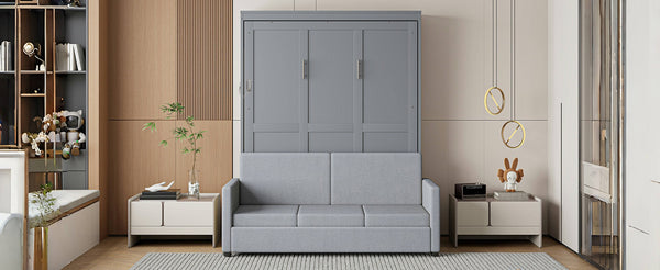 English Elm Full Size Murphy Wall Bed with Integrated Linen Sofa for Studio or Guest Room Gray LP000890AAE-1