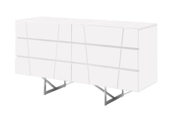 VIG Furniture Chrysler High-Gloss White Dresser With 6 Quiet-Close Drawers, Diagonal Cutouts & Hairpin Legs VGVCJ8978-D-WHT