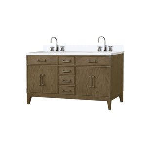 English Elm Grey Oak Double Bath Vanity - 60" W With Cultured Marble Top & Faucet Set, Stylish Storage Solution B2731P259860