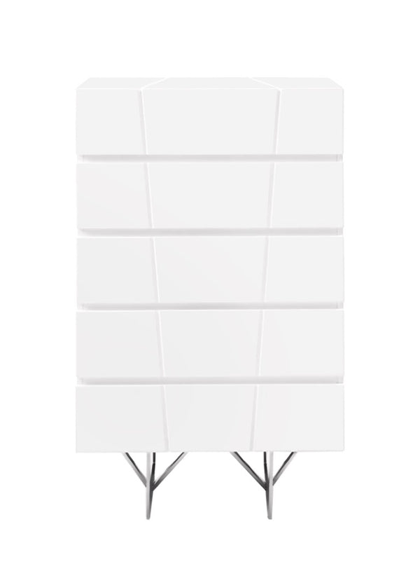 VIG Furniture Chrysler Modern White Chest With 5 Soft-Close Drawers, High-Gloss Finish & Hairpin Legs (30"W) VGVCJ8978-5H-WHT