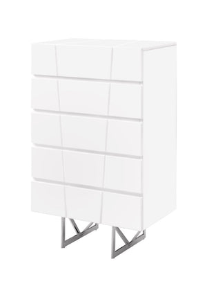 VIG Furniture Chrysler Modern White Chest With 5 Soft-Close Drawers, High-Gloss Finish & Hairpin Legs (30"W) VGVCJ8978-5H-WHT