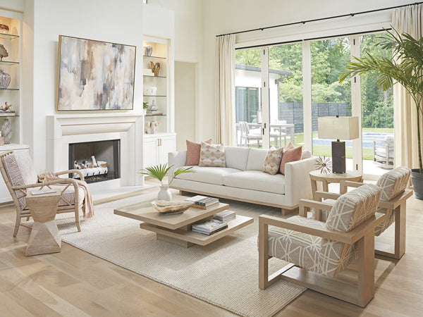 Lexington Tommy Bahama Home Shea Contemporary Hourglass Accent Table With Natural Travertine And Brushed Champagne Finish Sand Drift  578-954