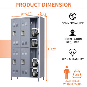 English Elm 6 Door 72"H Metal Lockers with Locking Compartments, Durable Steel Storage Cabinet for Gym Office School Home Garage T2398P151998