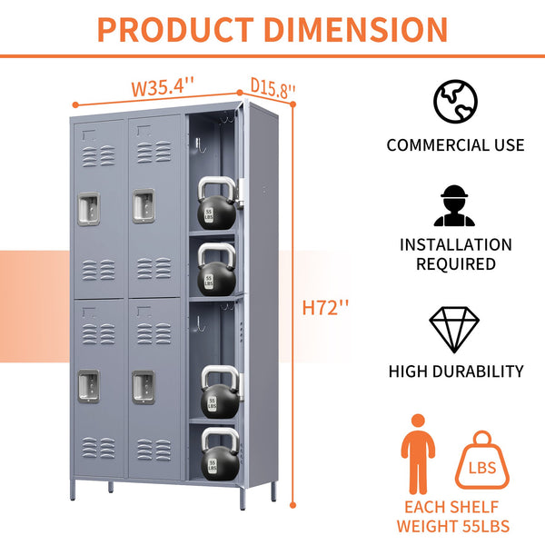 English Elm 6 Door 72"H Metal Lockers with Locking Compartments, Durable Steel Storage Cabinet for Gym Office School Home Garage T2398P151998