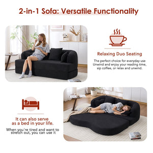 English Elm (old Sku W2231p392100) Chenille Sleeper Sofa Foldable Convertible Loveseat with Four Pillows Black W2231P466738