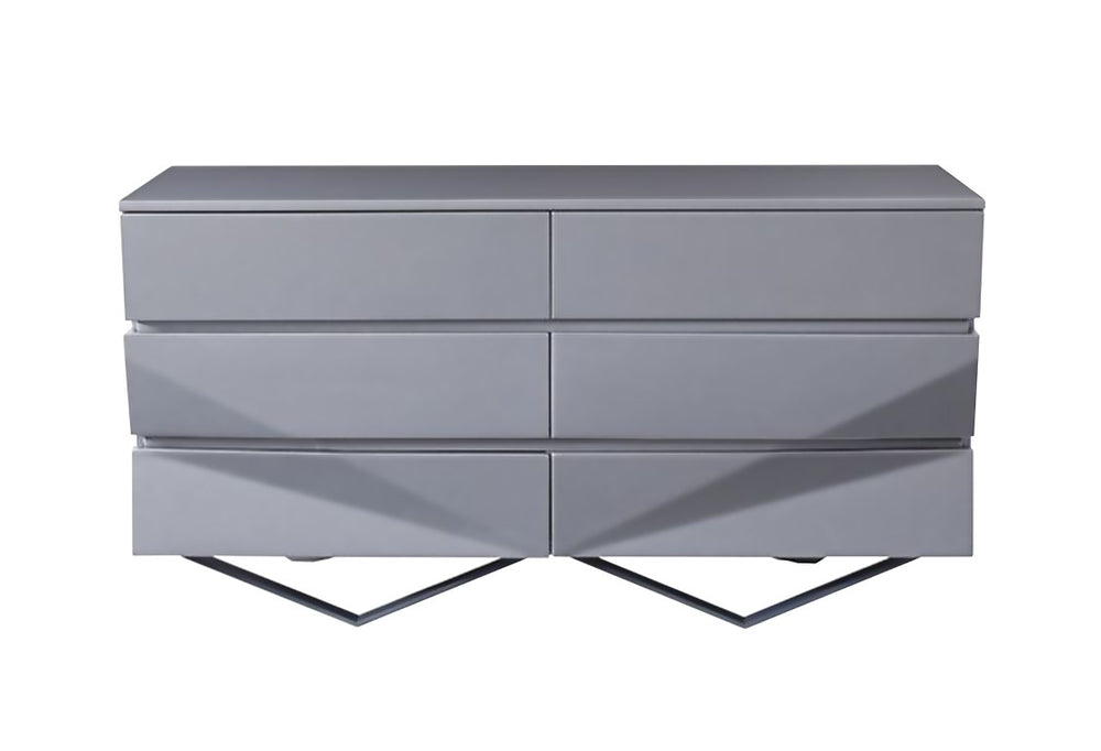 VIG Furniture Duke Modern Grey Matte Dresser With V‑Shaped Black Gun Chrome Legs, 6 Soft‑Close Drawers, No Assembly VGVCJ1811-D-GRY