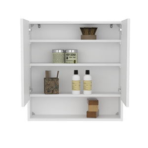 English Elm Double-Door Mirrored Medicine Cabinet with Interior Shelves, Wall-Mounted Kronos White Finish, Sleek Design B200P362003