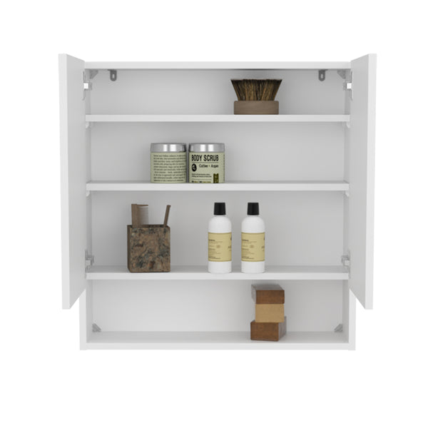 English Elm Double-Door Mirrored Medicine Cabinet with Interior Shelves, Wall-Mounted Kronos White Finish, Sleek Design B200P362003