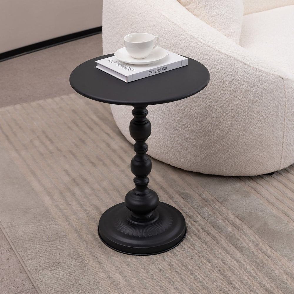 English Elm 2p, Wrought Iron Round Accent Table Scrollwork Base Vintage Style for Sofa or Bedside W2664P449075