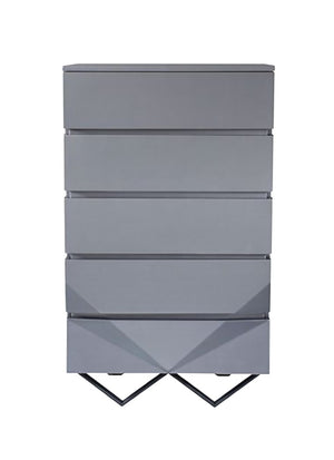 VIG Furniture Duke Grey Matte Chest With Black Gun Chrome Legs, 5 Soft-Close Drawers, Modern Angular Design (98) VGVCJ811-5H-GRY