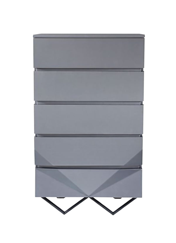 VIG Furniture Duke Grey Matte Chest With Black Gun Chrome Legs, 5 Soft-Close Drawers, Modern Angular Design (98) VGVCJ811-5H-GRY