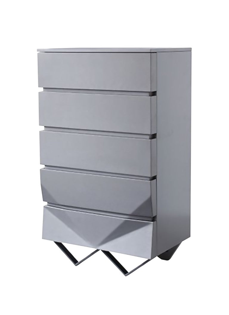 VIG Furniture Duke Grey Matte Chest With Black Gun Chrome Legs, 5 Soft-Close Drawers, Modern Angular Design (98) VGVCJ811-5H-GRY