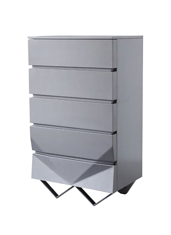 VIG Furniture Duke Grey Matte Chest With Black Gun Chrome Legs, 5 Soft-Close Drawers, Modern Angular Design (98) VGVCJ811-5H-GRY