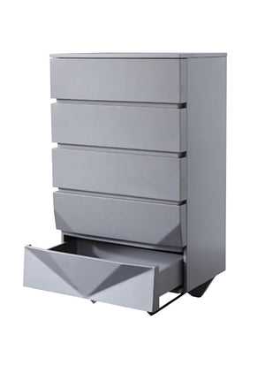 VIG Furniture Duke Grey Matte Chest With Black Gun Chrome Legs, 5 Soft-Close Drawers, Modern Angular Design (98) VGVCJ811-5H-GRY