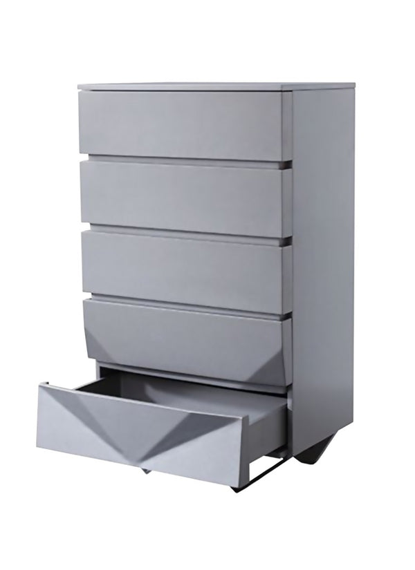 VIG Furniture Duke Grey Matte Chest With Black Gun Chrome Legs, 5 Soft-Close Drawers, Modern Angular Design (98) VGVCJ811-5H-GRY