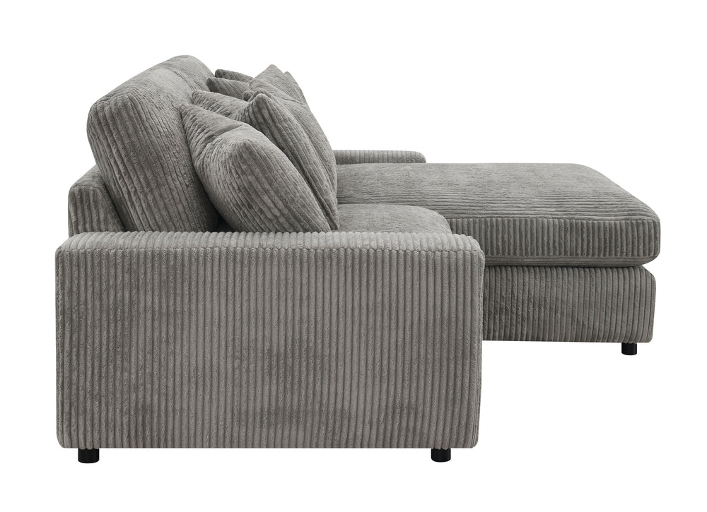 English Elm Tavia Gray Corduroy Reversible Sectional Sofa with 6 Pillows, Pocket Coil Seats, Modern L-Shape B2726P271002