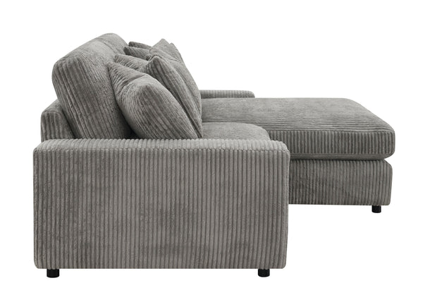 English Elm Tavia Gray Corduroy Reversible Sectional Sofa with 6 Pillows, Pocket Coil Seats, Modern L-Shape B2726P271002