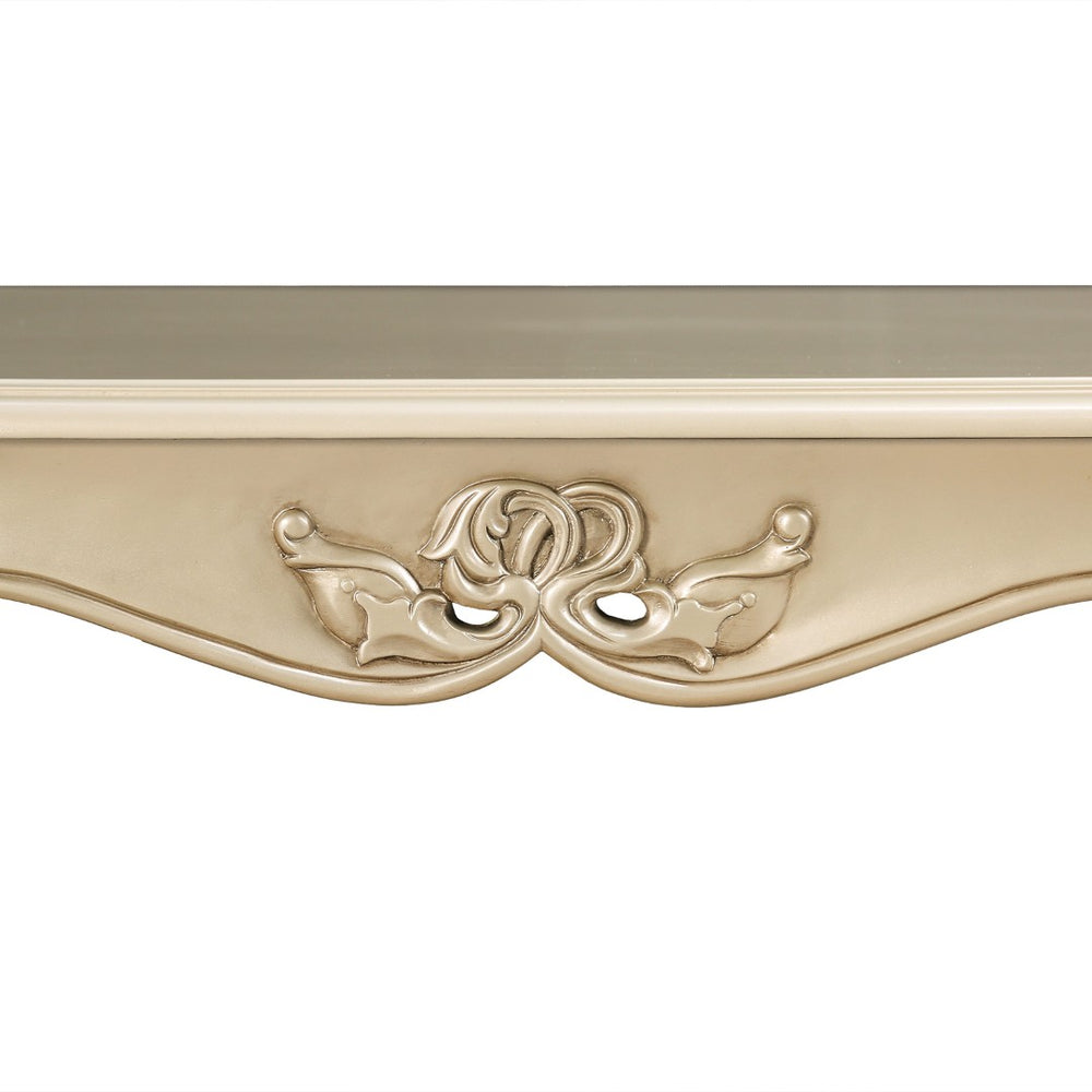 English Elm Traditional End Table With Elegant Curved Legs, Carved Design, And Chic Champagne Finish For Living Rooms B2741P361141-GIGA