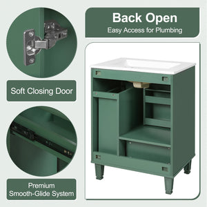 English Elm Christopher Knight Home® - 24" Bathroom Vanity with Ceramic Sink, Solid Wood Frame, Soft-Close Drawers & Ample Storage Appeal Green N759P269734F