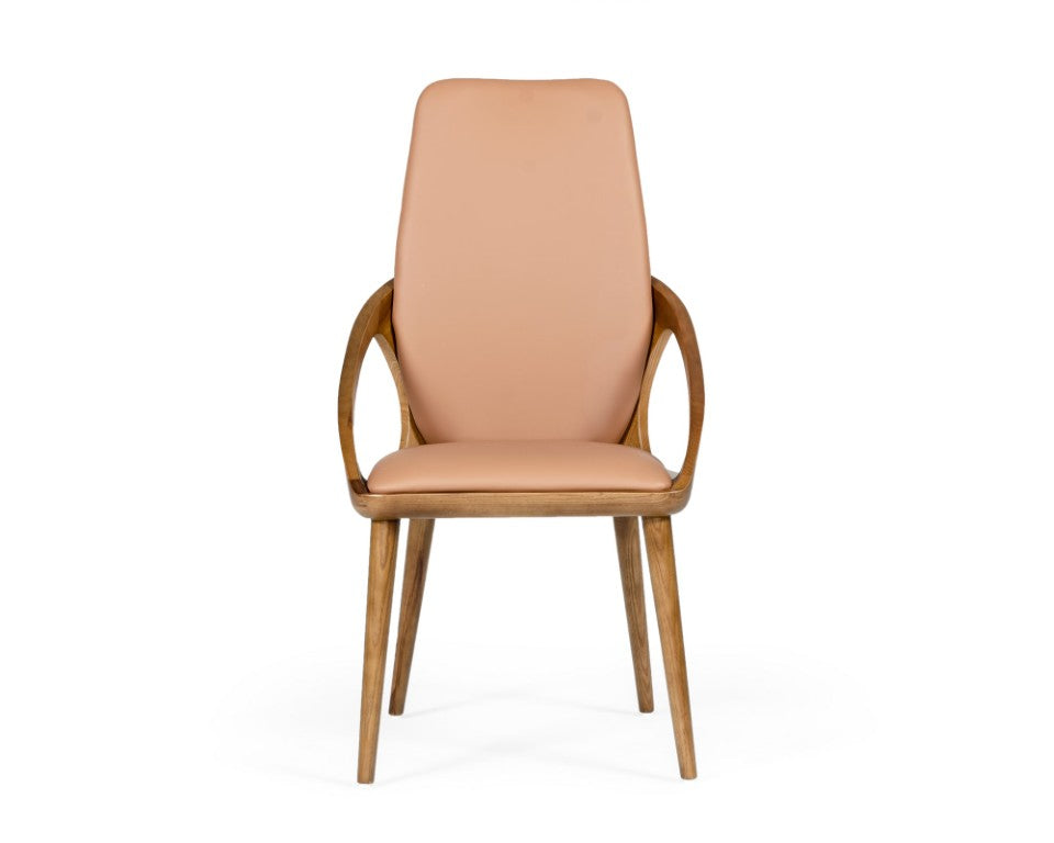 VIG Furniture Valier Mid-Century Dining Chairs Set Of 2 — Walnut Ash Frames, Brown Leatherette, High-Back Comfort VGCS-CH-17019