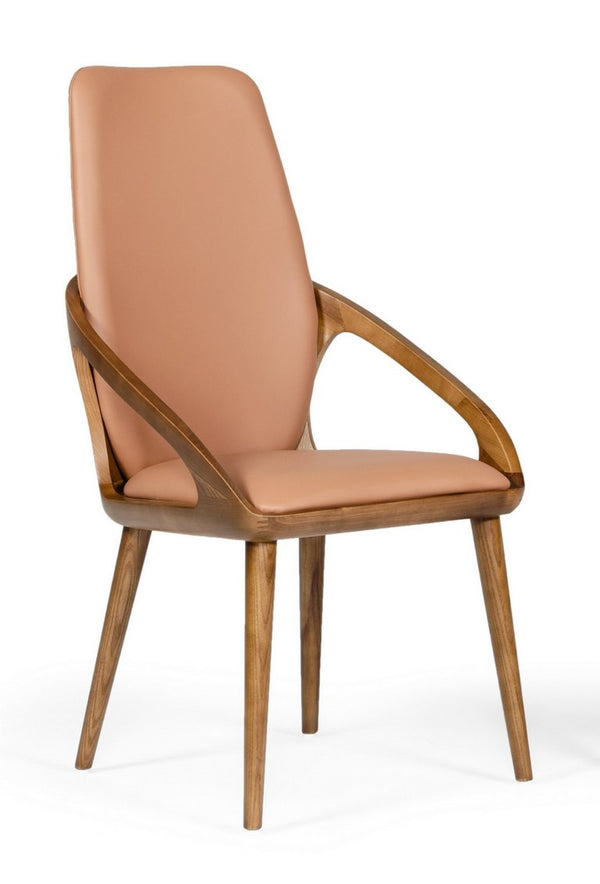 VIG Furniture Valier Mid-Century Dining Chairs Set Of 2 — Walnut Ash Frames, Brown Leatherette, High-Back Comfort VGCS-CH-17019