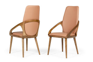 VIG Furniture Valier Mid-Century Dining Chairs Set Of 2 — Walnut Ash Frames, Brown Leatherette, High-Back Comfort VGCS-CH-17019