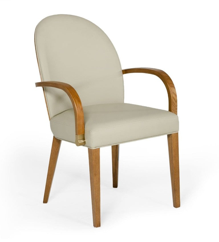 VIG Furniture Rexford Taupe & Walnut Dining Armchair With Gold Accents, Ergonomic Curved Arms, Fully Assembled Luxurious Comfort VGCSACH-17093-GRY