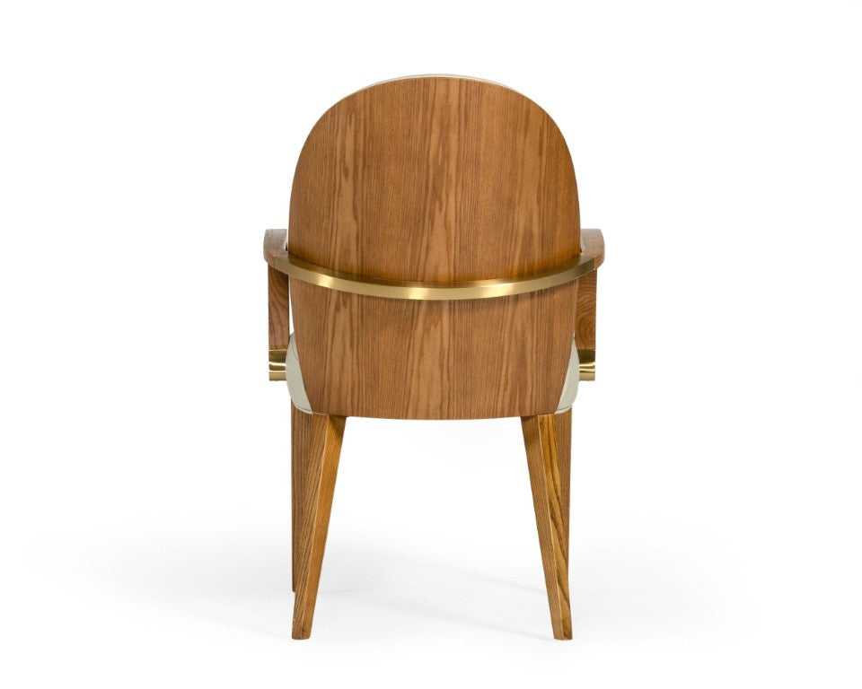 VIG Furniture Rexford Taupe & Walnut Dining Armchair With Gold Accents, Ergonomic Curved Arms, Fully Assembled Luxurious Comfort VGCSACH-17093-GRY