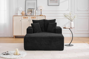 English Elm Oversized Corduroy Chaise Sleeper Sofa Deep Seat Lounge Chair for Apartment Bedroom Black W1752P402833