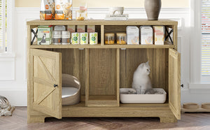 English Elm GO Double Cat Litter Box Enclosure Furniture Table for 2 Cats — Farmhouse Hidden Washroom, Brown N704P270702D