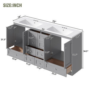 English Elm 72-inch Shaker Double Bathroom Vanity Gray Mdf with Resin Basins and Soft Close Storage N729P000029E