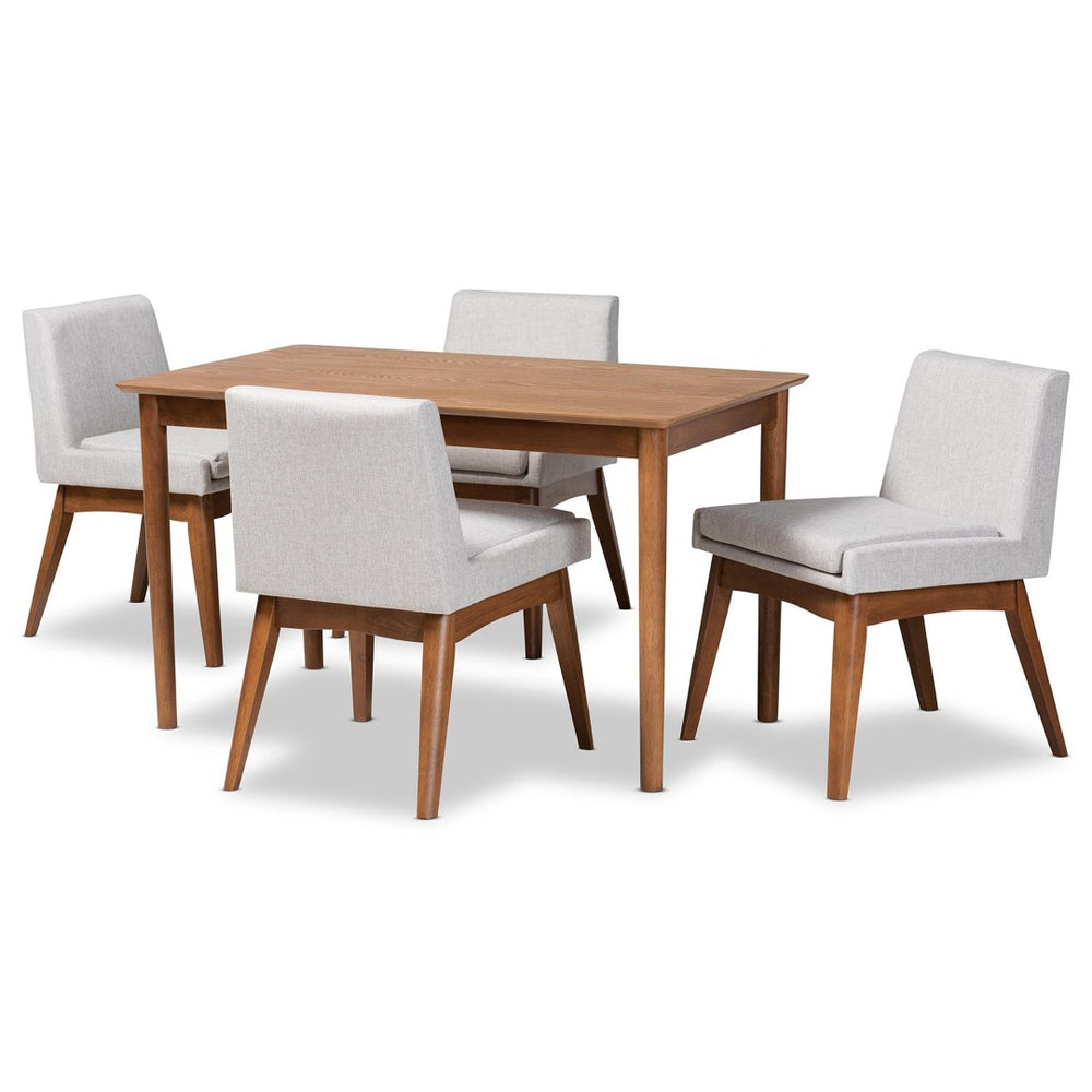 Baxton Studio Baxton Studio Nexus 5-Piece Dining Set - Mid-Century Modern Greyish Beige Upholstered Comfort BBT5280-Greyish Beige/Walnut-5 PC Dining Set