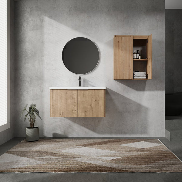 English Elm 36" Wall-Mounted Bathroom Vanity With Sink & Side Cabinets – Modern Soft-Close Design & Storage Solutions W999S00223