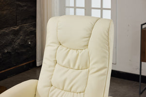 English Elm 015-Recliner Ergonomic Swivel Massage Chair with Ottoman, Heated 5-Point Vibration, 140° PU Recliner Beige W2636P262437
