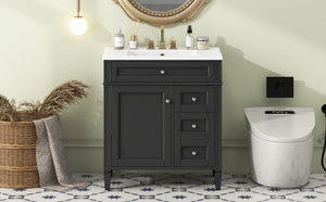 English Elm 30'' Modern Bathroom Vanity With Ceramic Sink, 2 Drawers & Tip-Out Storage For Stylish Organization N710P250194B