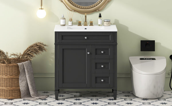 English Elm 30'' Modern Bathroom Vanity With Ceramic Sink, 2 Drawers & Tip-Out Storage For Stylish Organization N710P250194B