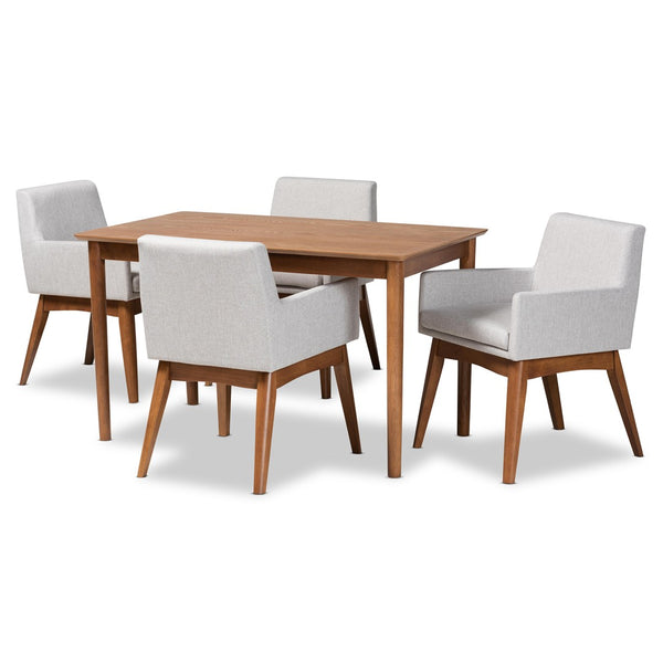 Baxton Studio Baxton Studio Dorina 5-Piece Mid-Century Modern Dining Set with Greyish Beige Upholstery & Walnut Finish BBT5281-Greyish Beige/Walnut-5PC Dining Set
