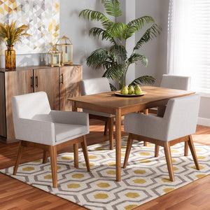 Baxton Studio Baxton Studio Dorina 5-Piece Mid-Century Modern Dining Set with Greyish Beige Upholstery & Walnut Finish BBT5281-Greyish Beige/Walnut-5PC Dining Set