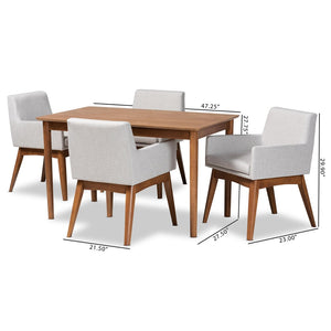 Baxton Studio Baxton Studio Dorina 5-Piece Mid-Century Modern Dining Set with Greyish Beige Upholstery & Walnut Finish BBT5281-Greyish Beige/Walnut-5PC Dining Set