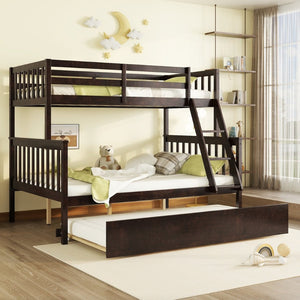 English Elm Twin Over Full Bunk Bed With Trundle - Convertible, Detachable Design In Espresso Finish, Space-Saving W504S00188-GIGA