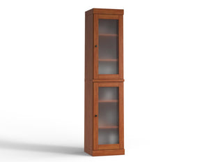 HomeRoots 17 Inch Solid Wood Linen Cabinet with Glass Panel Inlay Doors for Bathroom Storage 758948