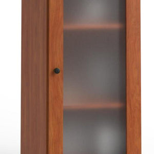 17 Inch Solid Wood Linen Cabinet with Glass Panel Inlay Doors for Bathroom Storage